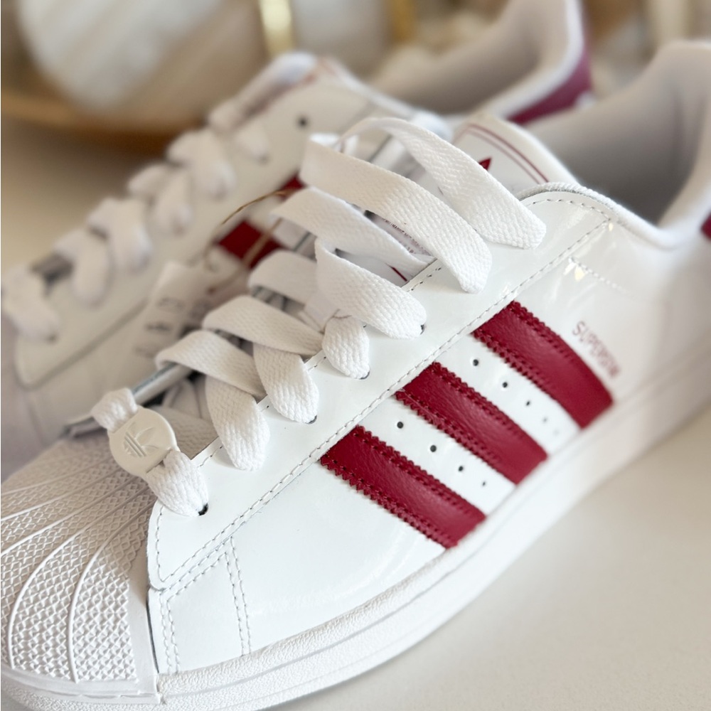 Adidas White and Red Superstar Sneakers - Picture 2 of 6